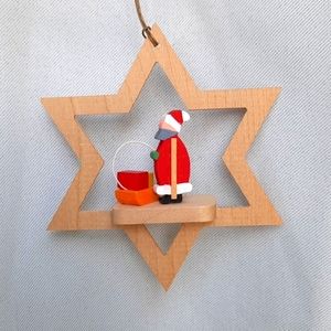 3/$10 German made Christmas star wooden Santa ornament